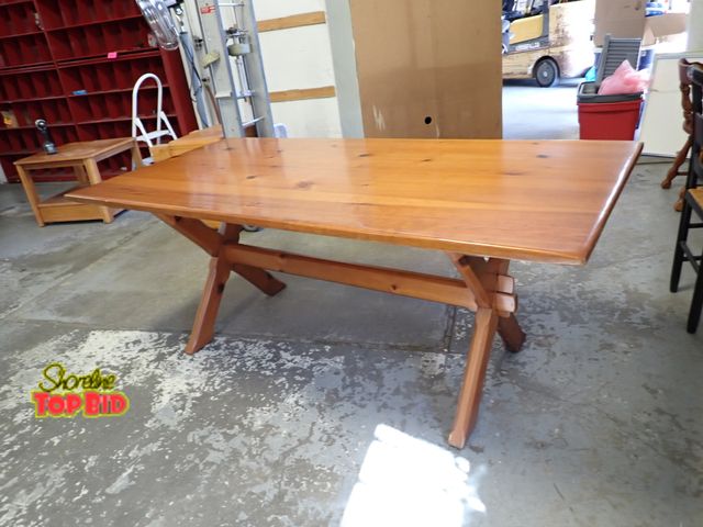 Lot 59-24068 - Antique Farmhouse Style Pine Sawbuck Table 29"H x 72"L x 34 1/2"W, Very Sturdy