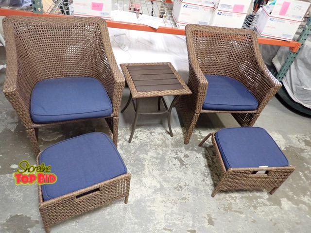 Lot 59-42090 - Patio Set 2 Chairs with Footstools &amp; Side Table, Very Nice Condition