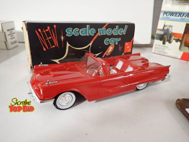 Lot 59-43336 - AMT 1959 T-Bird Convertible, Red, Mint Condition with Original Box - Scale Model Car with Flywheel M...