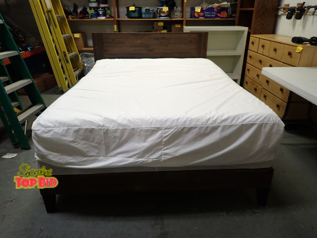 Lot 59-21016 - Queen Size Bed Frame with Headboard, Mattress, Boxspring - used in guest room, pet &amp; smoke free ...
