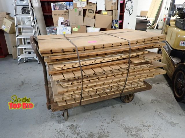 Lot 59-13040 - Vintage Heavy Duty Metal Industrial Push Cart with Sheets of Slat Wall Strip/Modular Notch Board Sys...