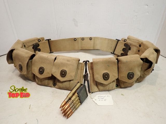 Lot 59-14645 - Darand, MI WWII .30 Cal Military Belt with 10 Pocket Clip Holder - with Fully Loaded Clips