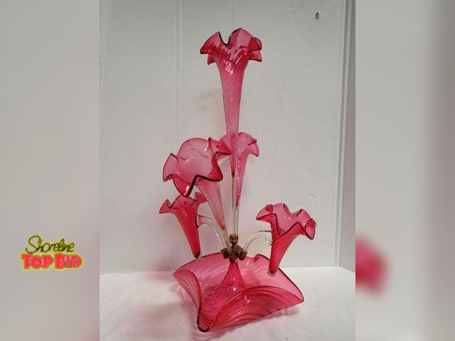 Lot 59-14048 - Rare Antique Victorian Cranberry Glass Epergne, Popular in the 19th and Early 20th Centuries. This i...