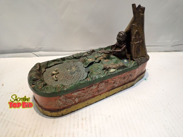 Lot 59-10349 - Original Chief Big Moon Cast Iron Mechanical Bank, Working