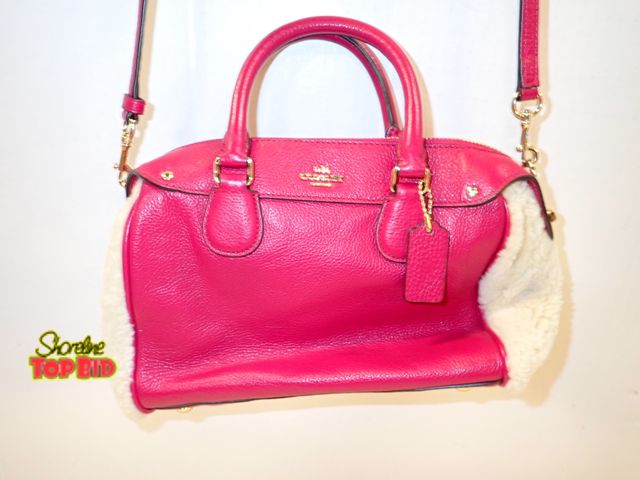 Lot 59-43375 - Authentic Vintage Fuschia, Creme Coach Satchel in Shearling and Leather, Gently Used
