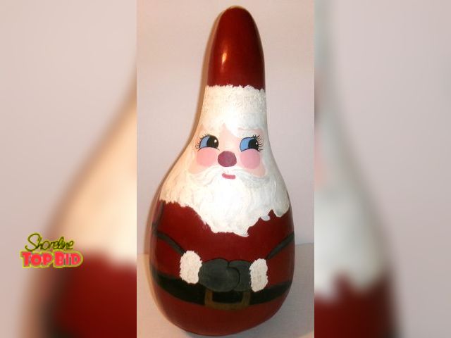 Lot 59-74475 - Large 18" Artist Painted Santa Gourd - Measures 18" Tall.