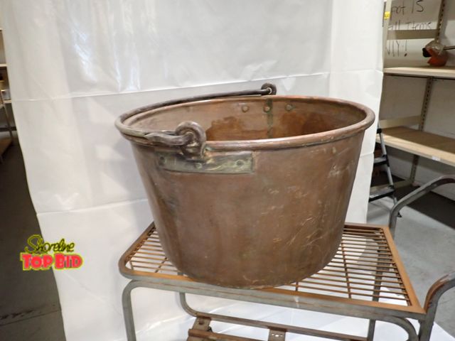 Lot 59-10283 - Antique Giant Copper Kettle with Iron Bail 19" Depth x 29" Diameter, No Holes. Estimated value $400....