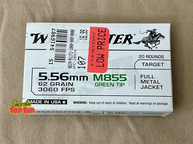 Lot 59-83024 - 5.56 mm- M855 green tip- 62 grain- full metal jacket- 20 rounds *new