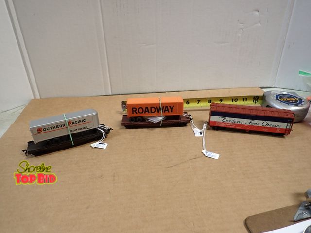 Lot 59-24112 - 2 Ulrich Flat Cars with Semi Trailers, Also, Barly Tyco Bordens Reefer Fine Cheese Car