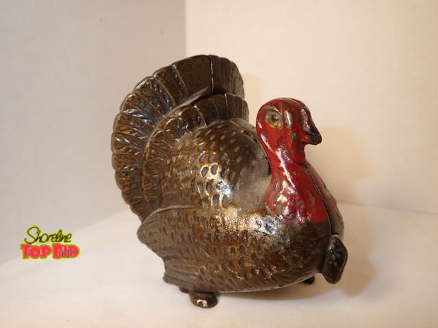 Lot 59-21268 - Antique Cast Iron "Tom Turkey" Still Coin Bank by A.C. Williams, early 20th century. Est. Value $75 ...