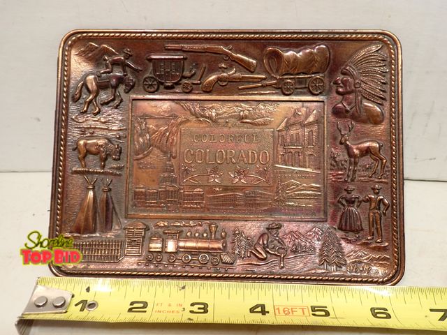 Lot 59-14584 - Vintage Copper Embossed Decor Trinket Tray 6 1/2" x 4 3/4", Made in Japan, Mid-Century Era