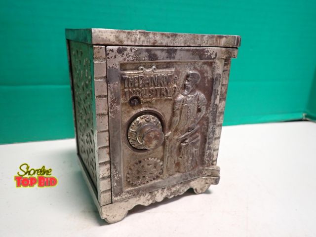 Lot 59-14130 - Early 1900s Cast Iron Safe Bank with Dial "The Bank of Industry" by Kenton Brand 5 1/2" x 4 1/4" x 3...
