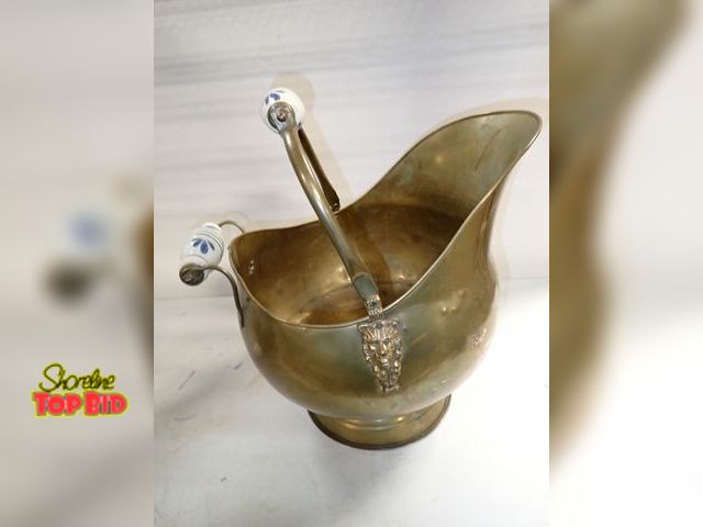 Lot 59-14417 - Antique Brass Coal Scuttle with Ceramic Handles