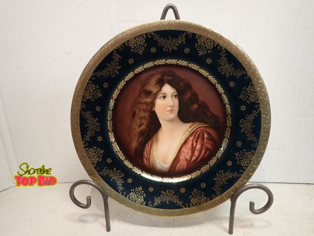 Lot 59-14653 - Antique Royal Vienna Porcelain Plate, Late 19th Century Hand Painted with "Blue Bell Stamp" Heraldic...