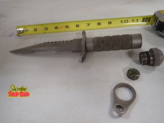 Lot 59-14315 - Buck 184 U.S.A. Vintage Survival Fighting Knife with Compass, 12" Total Length, 6 1/2" Blade