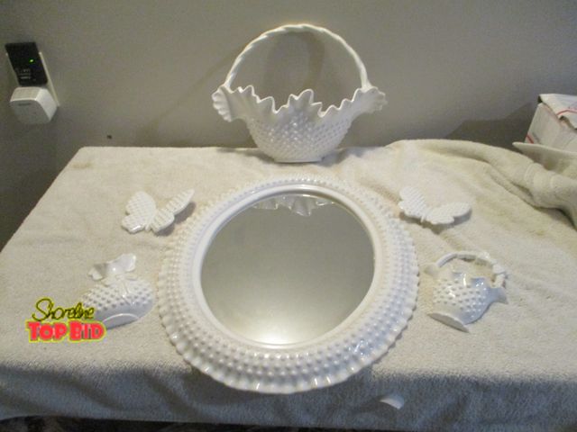 Lot 59-92000 - 1 Other faux hobnail mirror with basket butterfly's wall hanging plastic