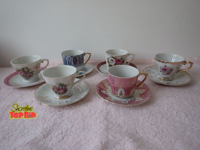 Lot 59-43537 - Set of 6 Fine Porcelain Tea Cups &amp; Saucers, No Cracks or Chips