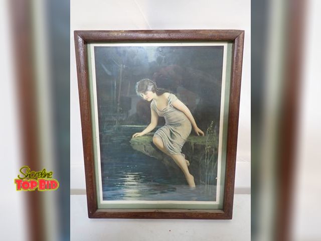 Lot 59-14402 - Print, Possibly of "Psyche at Nature's Mirror". A version of - by German Artist Paul Thumann (1834-1...