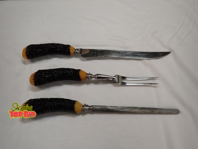 Lot 59-31270 - Vintage B Thomas &amp; Co, Made in Sheffield England, Bakelite &amp; Stainless Steel, 3-pc Carving S...