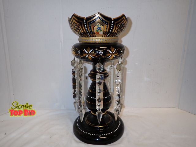 Lot 59-14052 - Antique Bohemian Glass Mantle Luster 19th to Early 20th Century, Hand Painted with Gilded (gold) Flo...