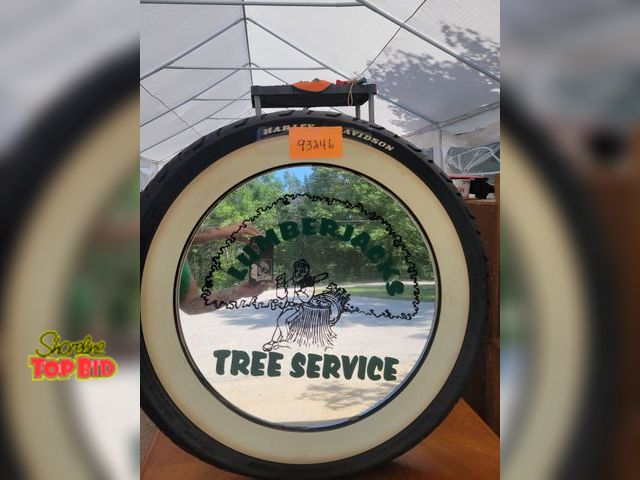 Lot 59-93246 - Lumberjacks Tree Service Tire Wrapped Wall Mirror Decor