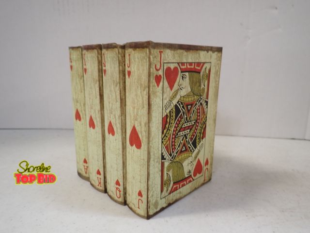 Lot 59-43447 - Set of 4 Playing Card Wood Book Box, Magnetic Close Secret Storage Boxes