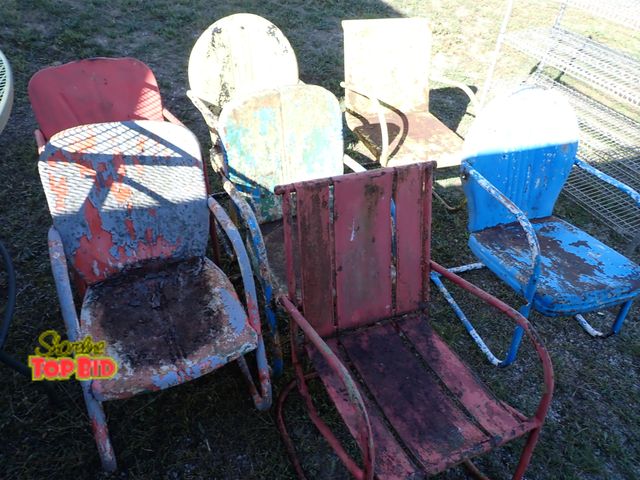 Lot 59-24061 - 7 Vintage Metal Patio/Lawn Chairs, Various Styles - Need Refinished but Solid