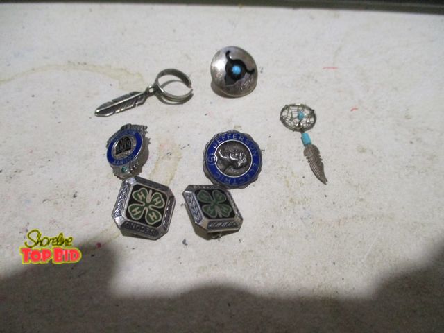 Lot 59-80021 - sterling  Other assortment of sterling silver items ear feather 4h lapel pins, 1 Kent county, 1 Jeff...