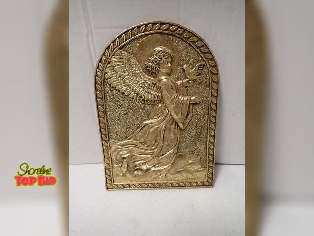 Lot 59-21552 - Vintage Golden Resin Angel Wall Plaque 11" x 8"