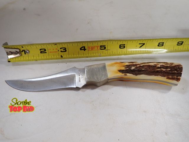 Lot 59-14319 - Vintage Bear MGC Stag Antler Handle Fixed Blade Dagger 3 1/4" Blade, Total 8" Long