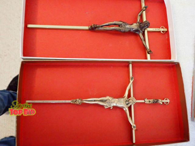 Lot 59-43510 - 2 Brass Crosses with Bronze Jesus 10" &amp; 9" tall Wall Hangings, 1960s