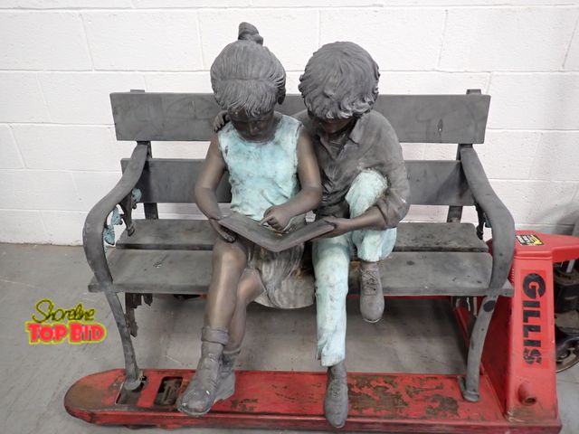 Lot 59-10001 - Vintage, 1980s Bronze Sculpture, titled "Jumbo Two Kids on Bench" attribute to artist Max Turner, 37...
