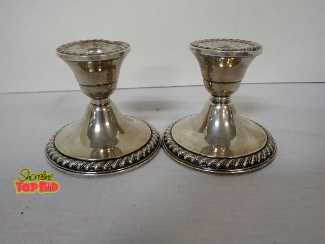 Lot 59-24232 - Pair of Rogers Sterling Silver Candlesticks, weighted Base, Total weight 510 grams