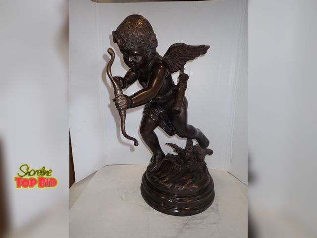 Lot 59-10058 - Signed, Rare European Bronze Sculpture, 20th C. Cupid Drawing his Bow by Auguste Moreau from Paris F...