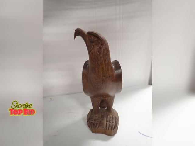 Lot 59-14193 - 1960s Solid Iron Wood Hand Carved Falcon 13"tall