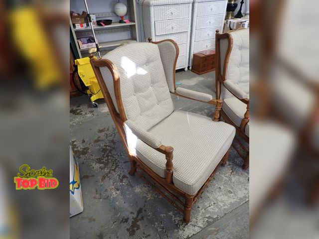 Lot 59-50133 - Later 20th Century Honeycomb Wood Framed Wingback Chair, Very Cozy &amp; Sturdy