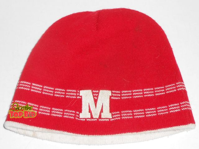 Lot 59-74301 - Vintage Muskegon High School Big Reds Winter Knit Beanie - Reversible. White side has one small spot...