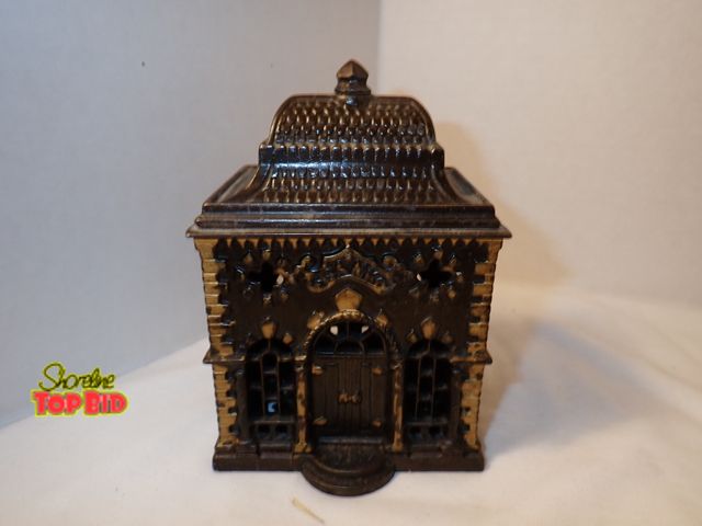Lot 59-13093 - Antique Cast Iron Roof Bank by J &amp; E Stevens, Circa 1887, Value $100-$250, 5 1/2" tall