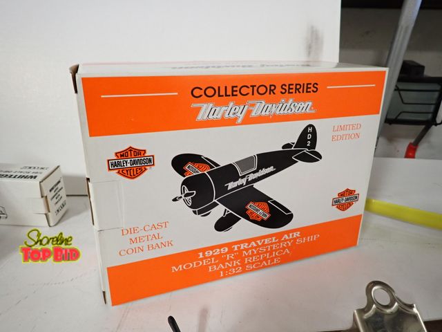 Lot 59-43340 - Harley Davidson Diecast Metal Coin Bank 1929 Travel Air Model "R" Mystery Ship Bank Replica1:32 Scal...