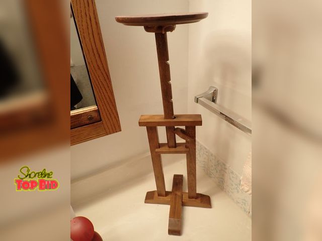 Lot 59-43515 - Antique Adjustable Ratchet Candle Stand Table, Wooden 16" all the way down goes to 24 1/2" tall