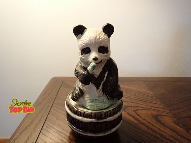 Lot 59-43050 - Vintage Porcelain Panda Eating Bamboo Music Box - Works