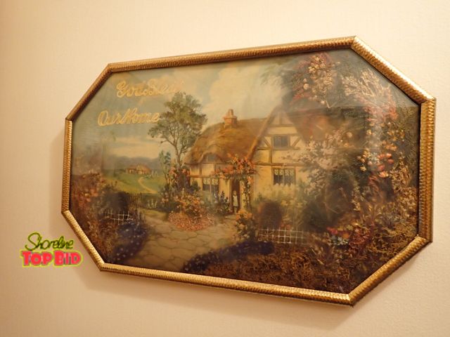 Lot 59-43465 - Vintage Artwork "God Bless Our Home" Convex Bubble Glass Framed Diorama