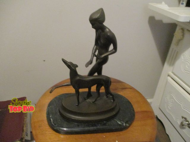 Lot 59-92045 - antique Gallo bronze nude lady with gray hound signed. could not find price on this one but the ones...