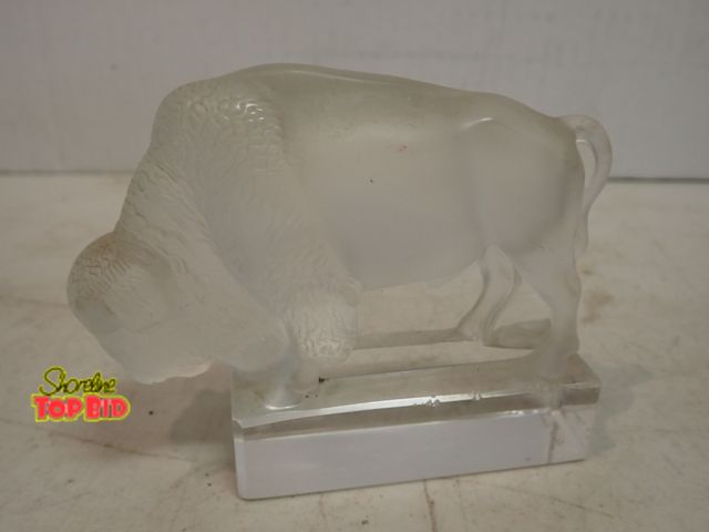 Lot 59-14496 - Lalique Buffalo Bison Crystal Glass Figurine, 4" frosted paperweight - does have some chips on base ...