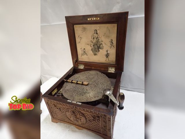 Lot 59-10424 - 1880s Ornate Regina Hand Carved Walnut Music Box, All Original &amp; Working