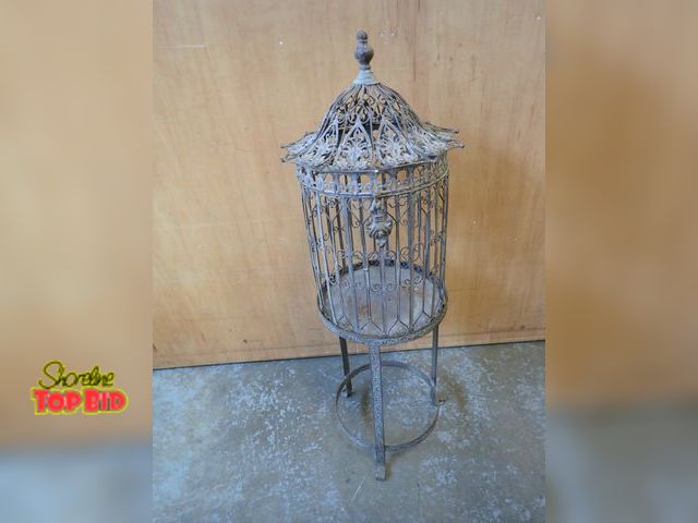Lot 59-58146 - 2-Part All Metal Ornate Bird Cage - Indoor/Outdoor Item. Base is 24" high x 14" wide, top is 19" hig...