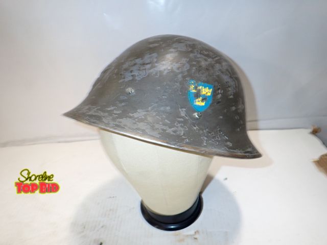 Lot 59-10387 - Vintage Swedish M21/18 Steel Helmet, Flared Brim, Pronounced Crest, and the Painted Original Swedish...