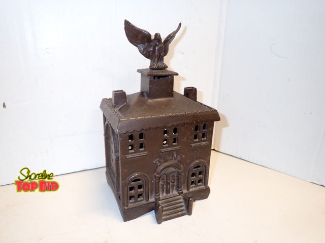 Lot 59-14111 - Antique Cast Iron Still Bank with Eagle Early 20th Century, Original, 9 3/4" x 5 1/2" x 4 1/2"