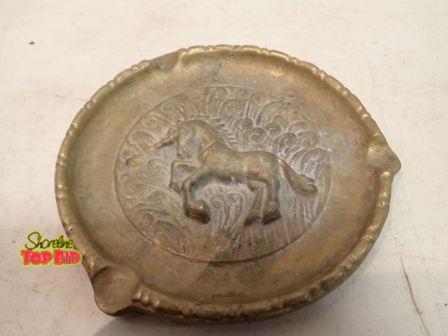 Lot 59-14375 - Vintage Brass Unicorn Ashtray, 3 Cigarette Rests, 5 1/2" diameter