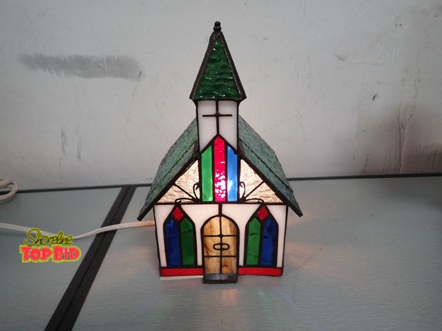 Lot 59-50069 - Vintage Tiffany Style Stained Glass Church Table Light/Night Light